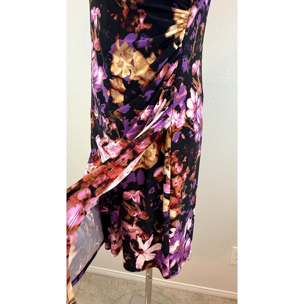 Lauren Ralph Lauren Floral Ruched Faux Wrap V-Neck Sheath Dress Purple Size 12 - Picture 7 of 7